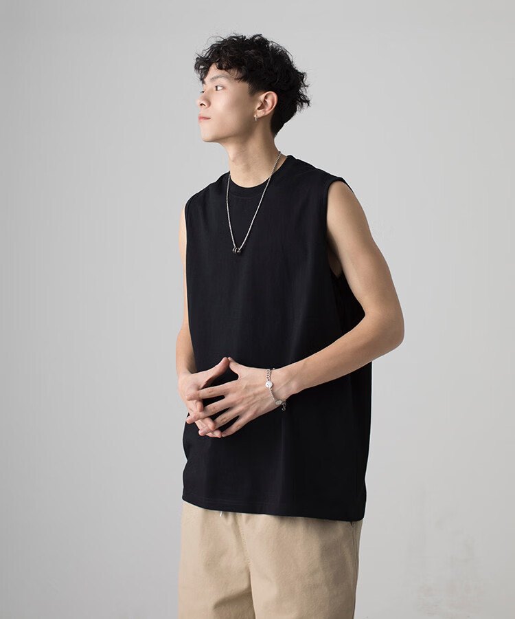 Muwei Men's Pure Cotton Vest Summer Heavyweight Breathable Skin-Friendly Casual Versatile Base Tank Top Simple Trendy Sleeveless T-Shirt 22