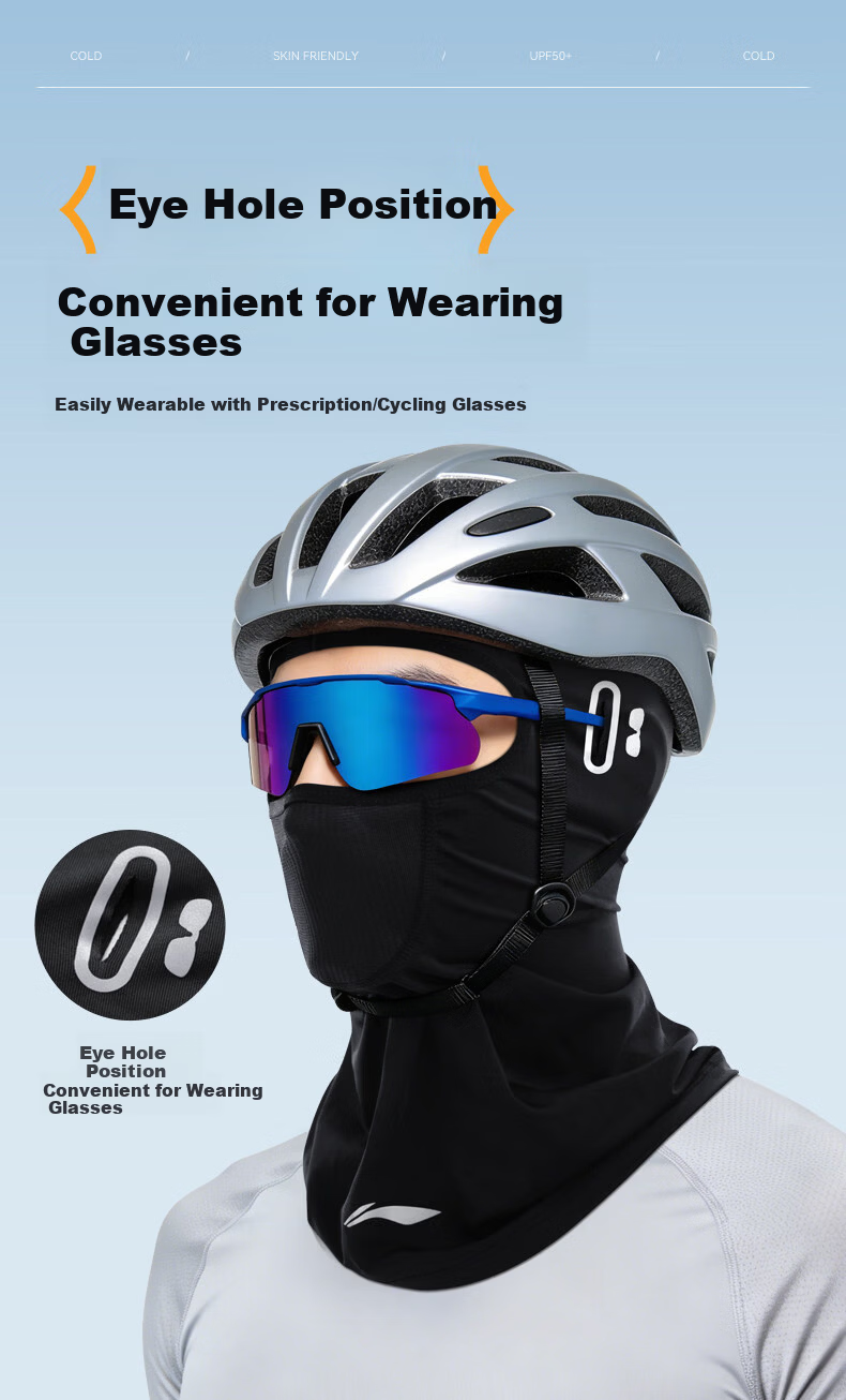 LI-NING Sun Protection Face Mask Cycling Headwear Ice Silk Full Face Cooling Outdoor Motorcycle Helmet Liner Bicycle Headscarf 17