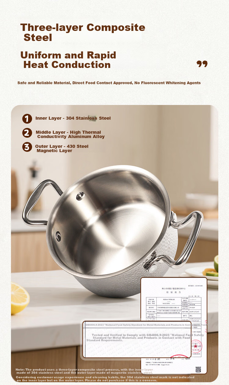 MAXCOOK 304 Stainless Steel Hot Pot Three-Layer Steel Alcohol Small Hot Pot Dry Pot 16cm Outdoor Home Cookware MCT3637 2