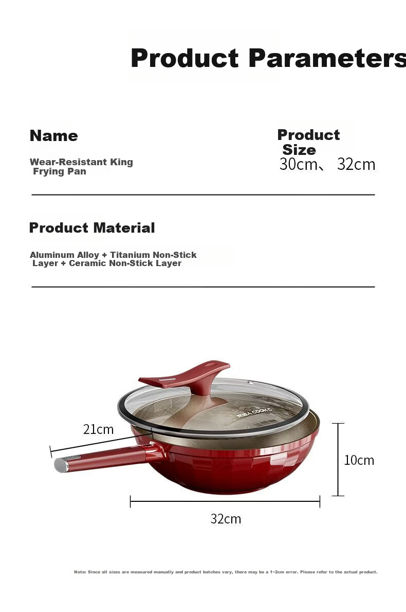 CHUI DA REN Wear-Resistant King Titanium Non-Stick Frying Pan Household Oil-Gathering Flat Bottom Gas and Induction Cooker 0 Fluorine Coating Stir-Fry Pan 19