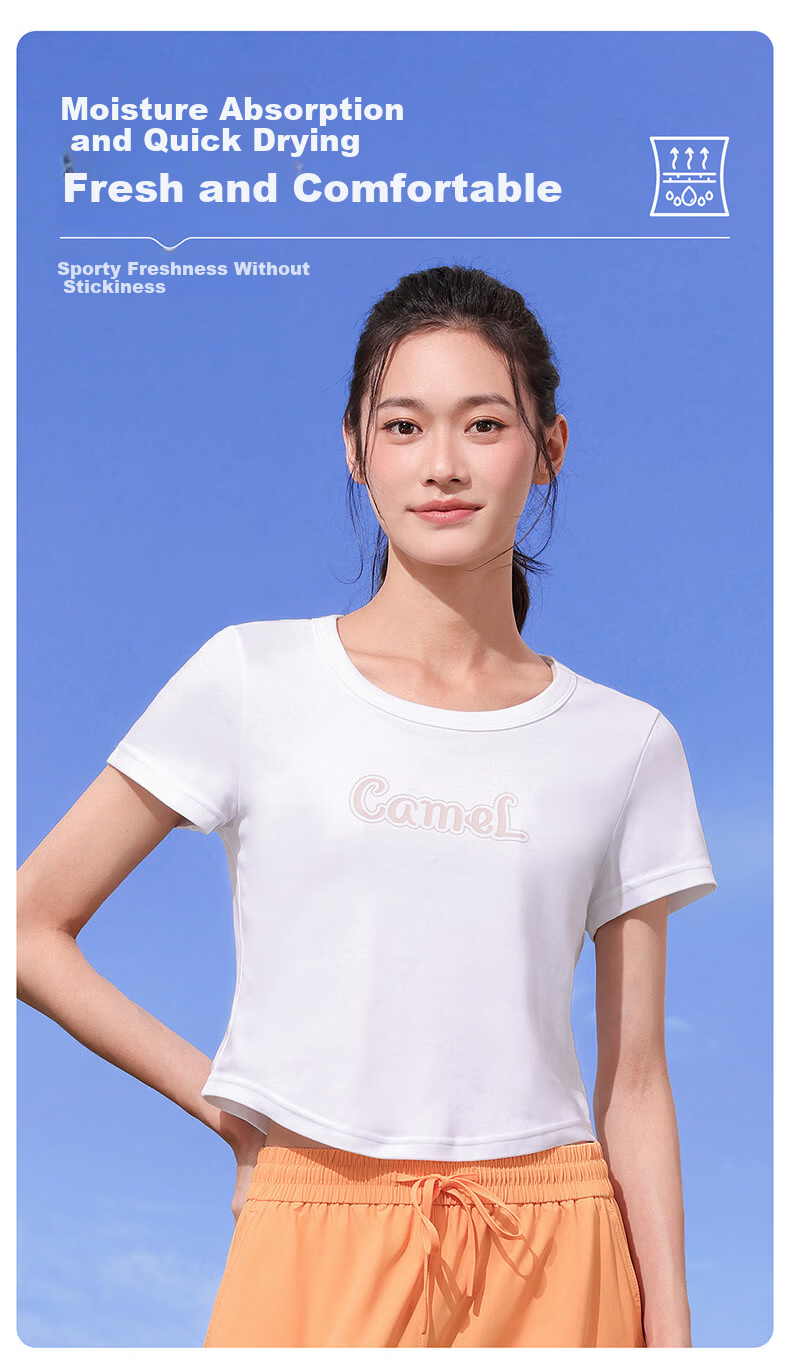 CAMEL Cotton-Feel Sports T-Shirt for Women Quick-Dry Breathable Casual Short Sleeve Top Y26BAVLZ020 Truffle Gray XL 2