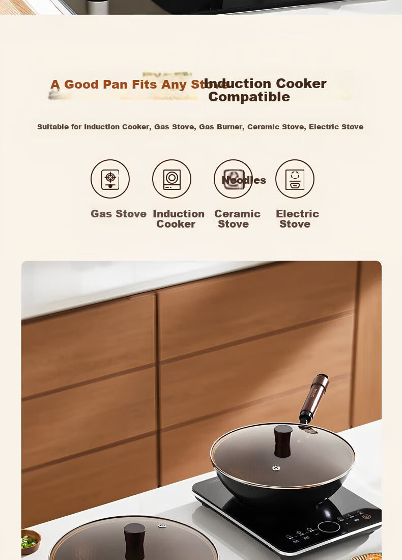 Carote 32cm Titanium-Free Coating Iron Wok Non-Stick Stir Fry Pan for Home Use Compatible with Gas and Induction Cooktops 14