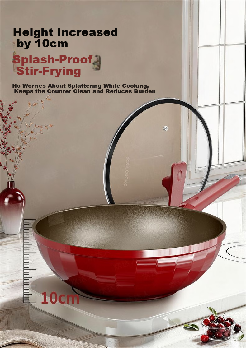 CHUI DA REN Wear-Resistant King Titanium Non-Stick Frying Pan Household Oil-Gathering Flat Bottom Gas and Induction Cooker 0 Fluorine Coating Stir-Fry Pan 16