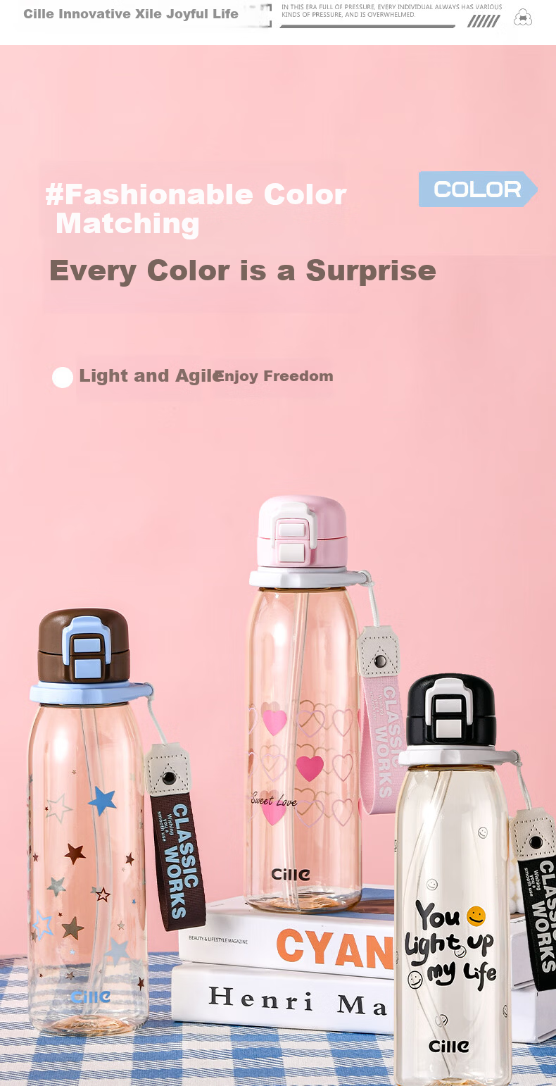 Cille Large Capacity Sports Water Bottle Baby-Grade PPSU High-Temperature Resistant Straw Cup Portable School Student Children's Cup 17