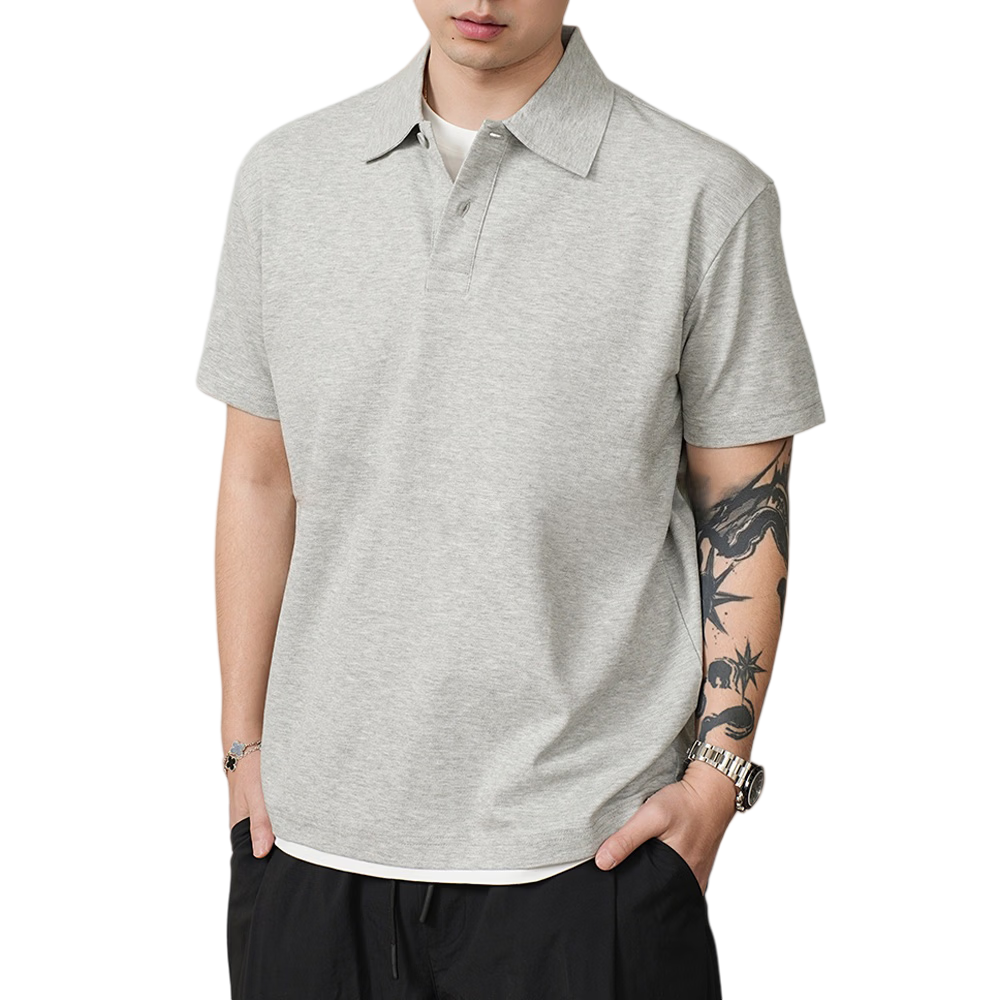 ROMON Pearl Cotton Two-in-One Short Sleeve Polo Shirt Men's Summer Casual Cool T-Shirt Navy Blue XL