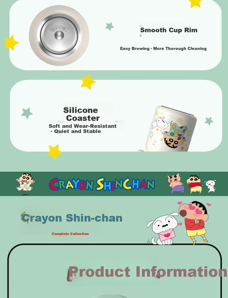 Crayon Shin-chan Stainless Steel Insulated Straw Cup Dual-Use Student School Water Bottle Direct Drinking Cup 7