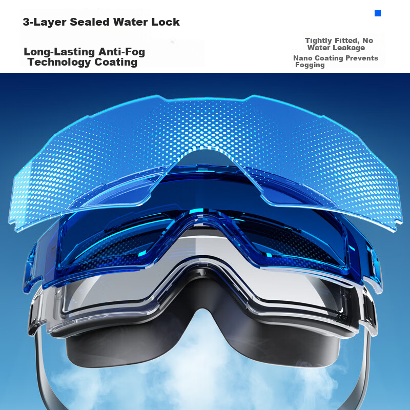 Skechers Adult Unisex Swimming Goggles HD Anti-Fog Waterproof Large Frame Professional Diving Swim Eyewear Black