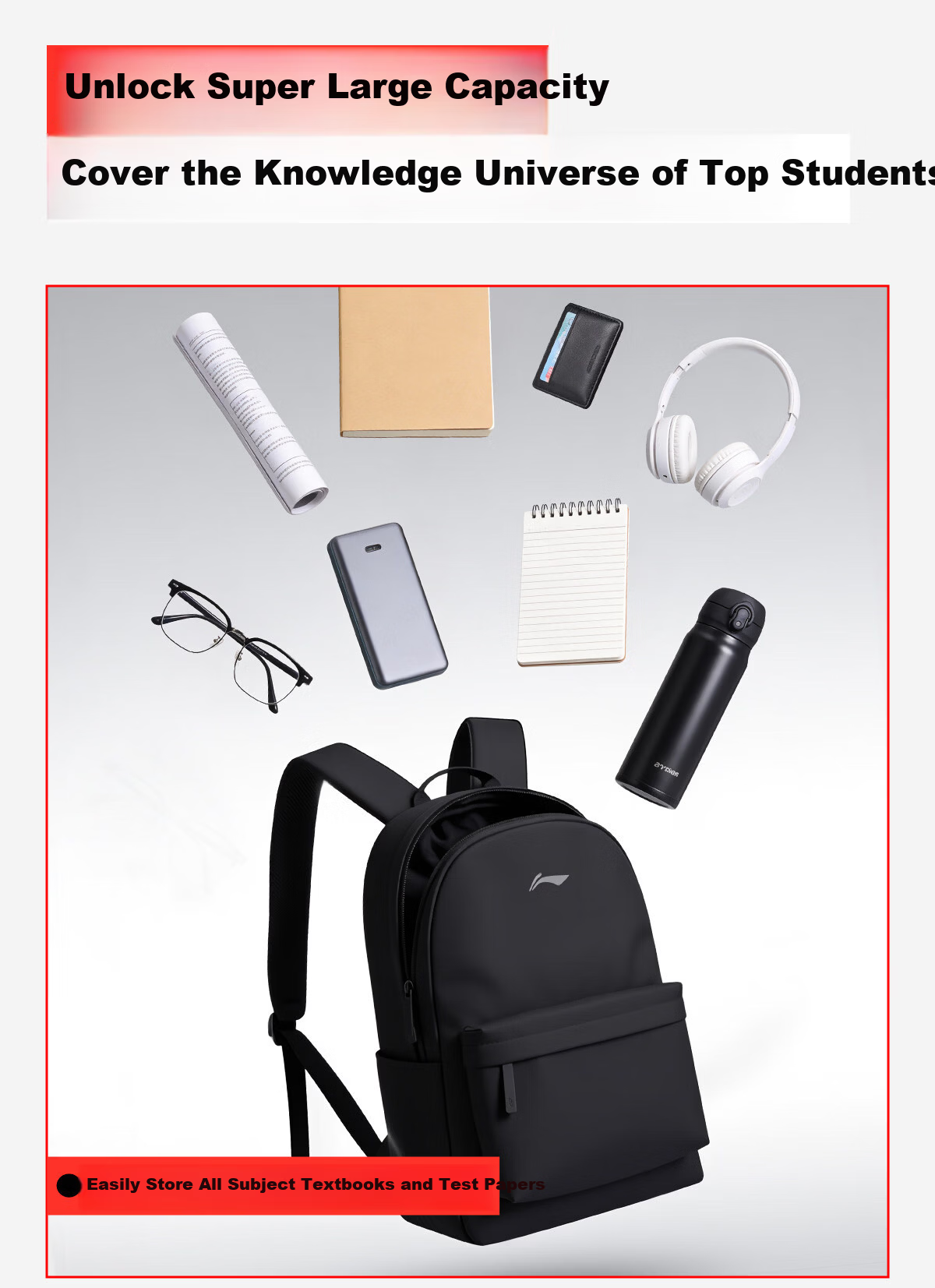 Li-Ning Backpack for Men, High School Student Bookbag, Stylish 2026 New Model, Large Capacity, Lightweight Travel Backpack, Laptop Bag 7