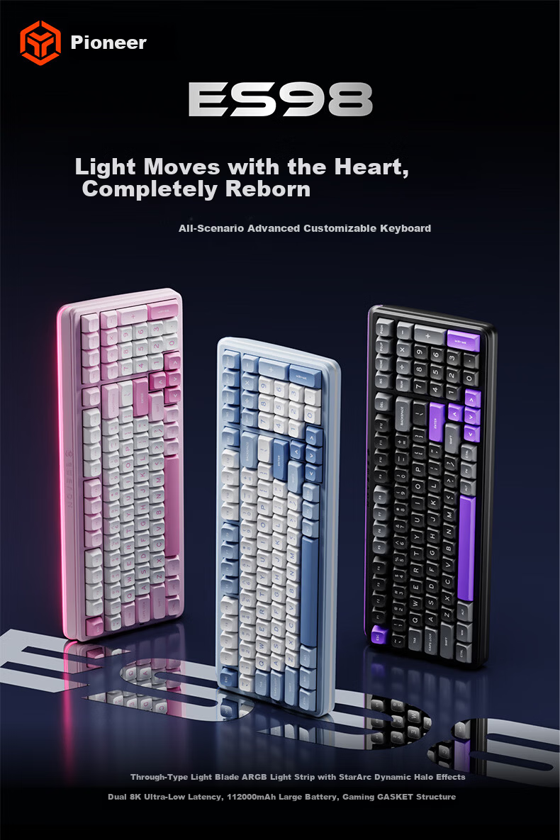 EWEADN ES98 Wireless Custom Mechanical Keyboard Wired Bluetooth Tri-Mode Gaming Office Dual 8K Report Rate Gasket Structure Hot-Swappable Full-Key Laptop Peripheral 1