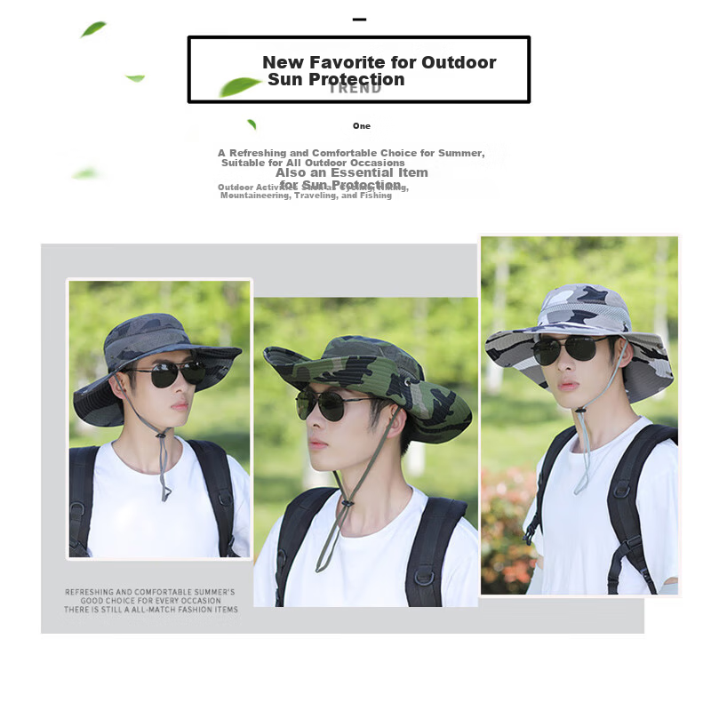 XUEXIMAN Men's Summer Fisherman Hat Fishing Sunshade Wide Brim Outdoor Mountaineering Sun Protection Cap for Men Cycling Travel
