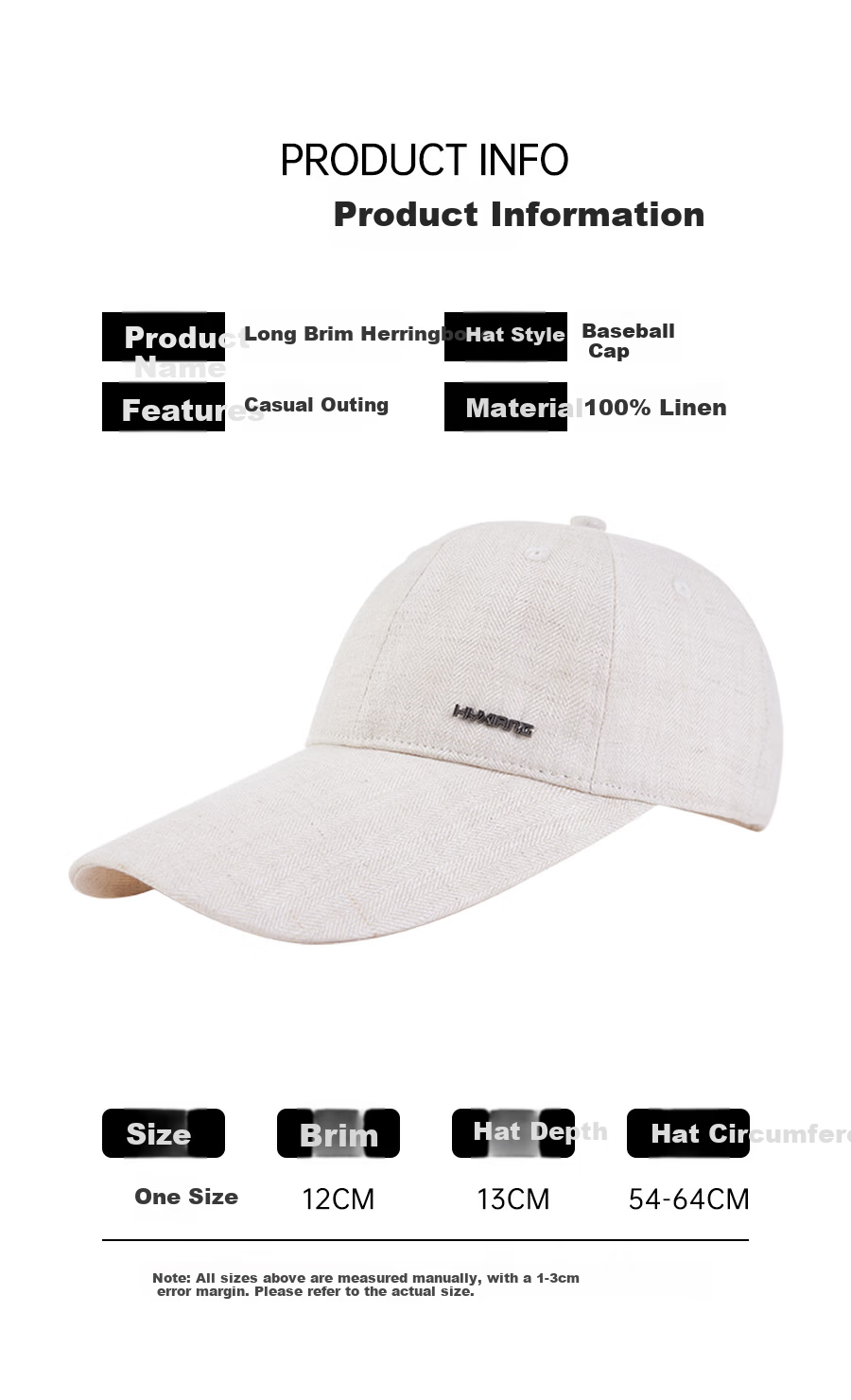 Hengyuanxiang Linen Baseball Cap Men's Summer Thin Breathable Sunshade Long Brim Large Head Circumference Dad Duckbill Hat Father's Day Gift 2
