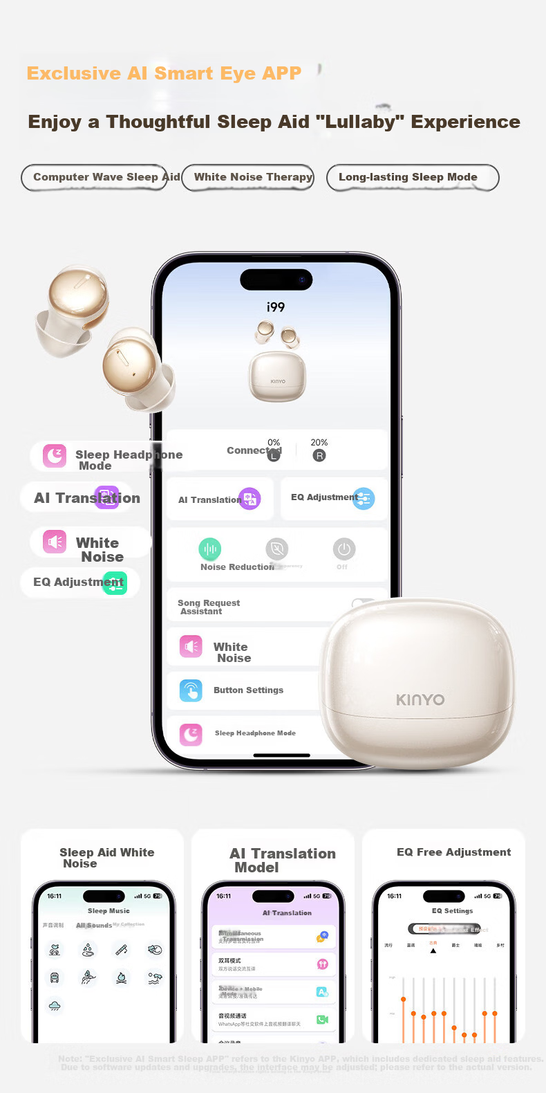 KINYO 2026 New Sleep Bluetooth Earbuds Noise Cancelling Wireless In-Ear Sleep Headphones Active Noise Reduction Side Sleep Comfortable ASMR Sound Isolation 19