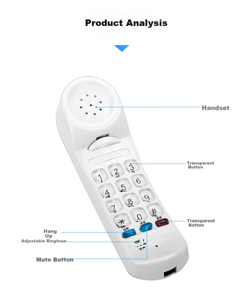 Yijiantong T9 Corded Phone Landline Wall-Mountable Caller ID Desk Phone for Elevator Bathroom Kitchen Hotel Home Use 12