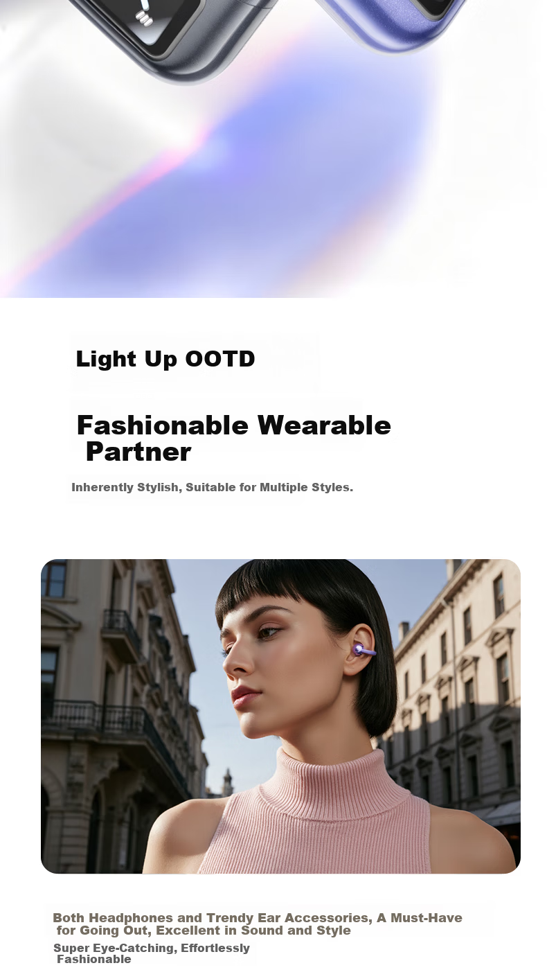 Chuangu 2026 Latest 2.5D Smart Screen Bluetooth Bone Conduction Earphones Top 10 Concept Open-Ear Wireless Ear Clips Large Battery Long Battery Life for Running 5