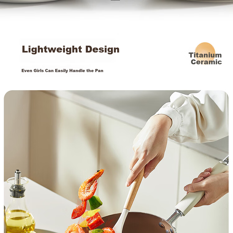 Carote Titanium Ceramic Non-Stick Wok Large Belly Pan 28cm Flat Bottom Stir-Fry Pan for Gas and Induction Cooktops 9