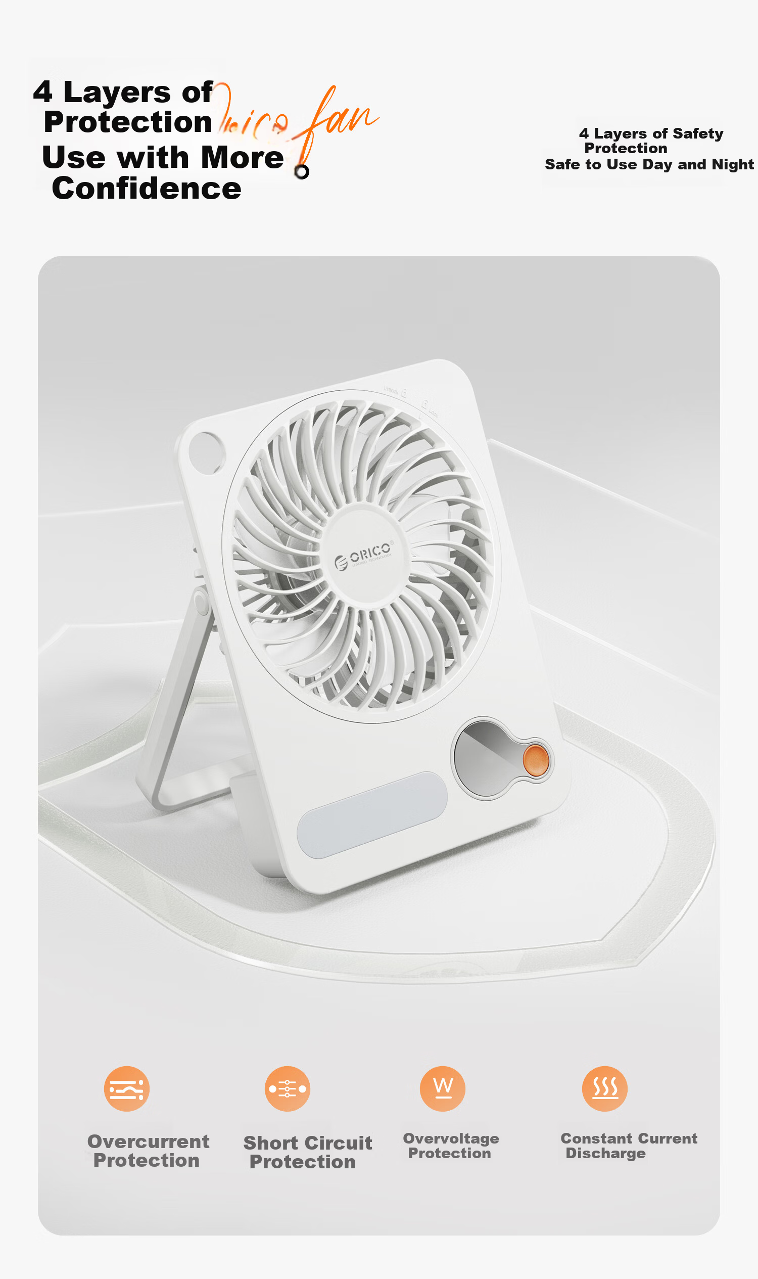 ORICO Desktop USB Rechargeable Quiet Portable Long Battery Life Wall-Mounted Mini Fan with Night Light for Office Student Dormitory Home Bedroom Outdoor Small Fan dFAN2 13