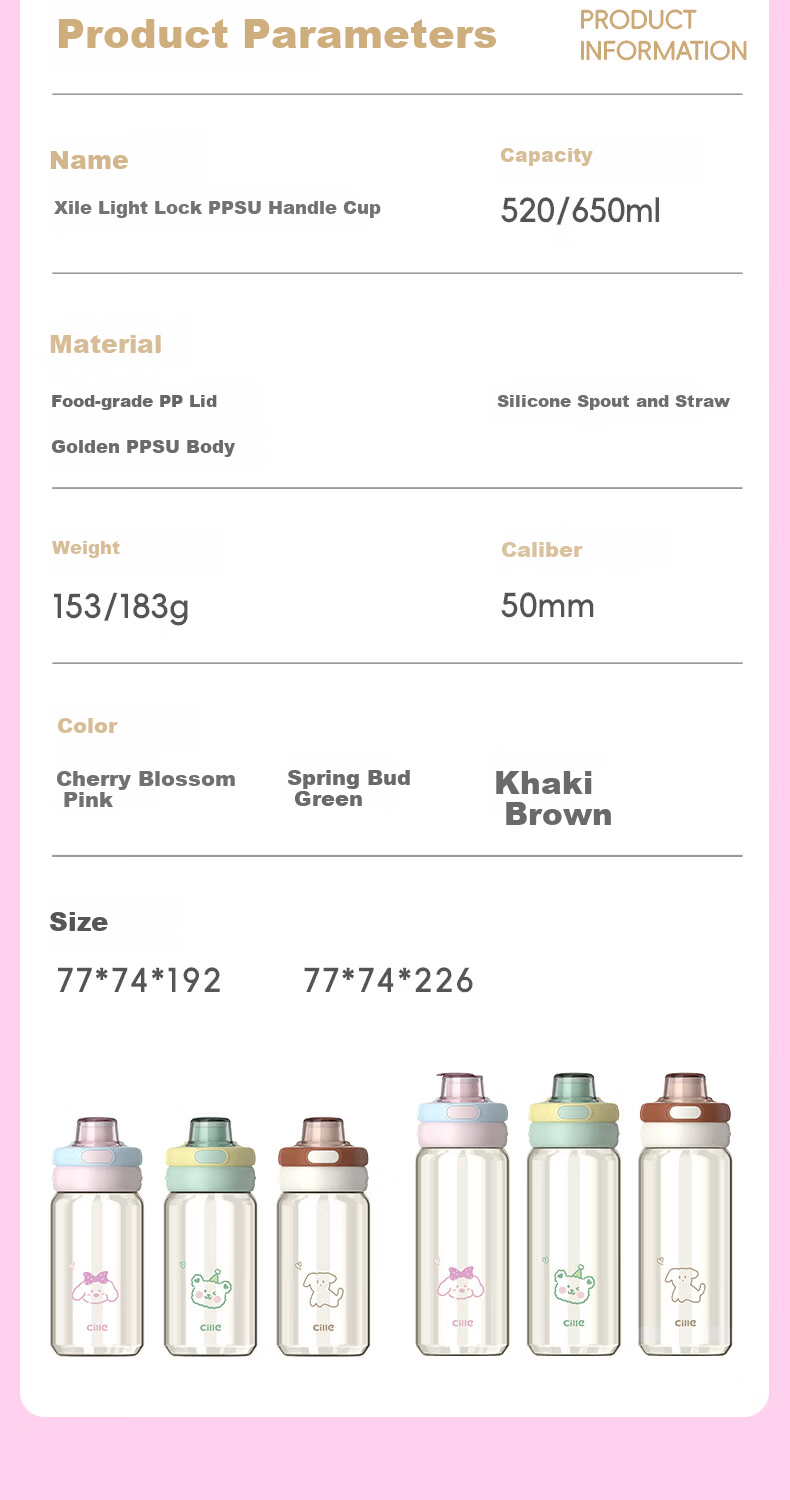 Cille Summer Sports Water Bottle for Primary School Students, PPSU Baby-Friendly Large Capacity Dual-Use Drinking Bottle 10