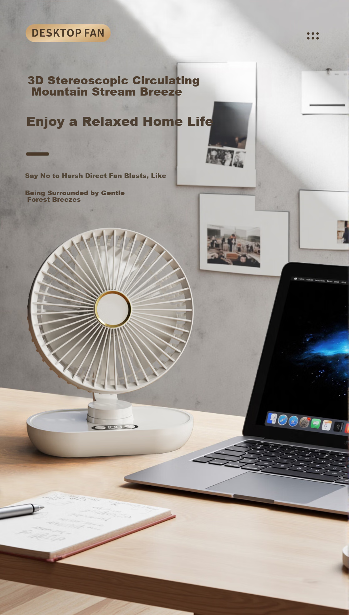 CRENOV Automatic Oscillating Desktop Mini Fan Dual Power USB Rechargeable Silent Student Dormitory Cooling Air Circulator Small Table Fan 6