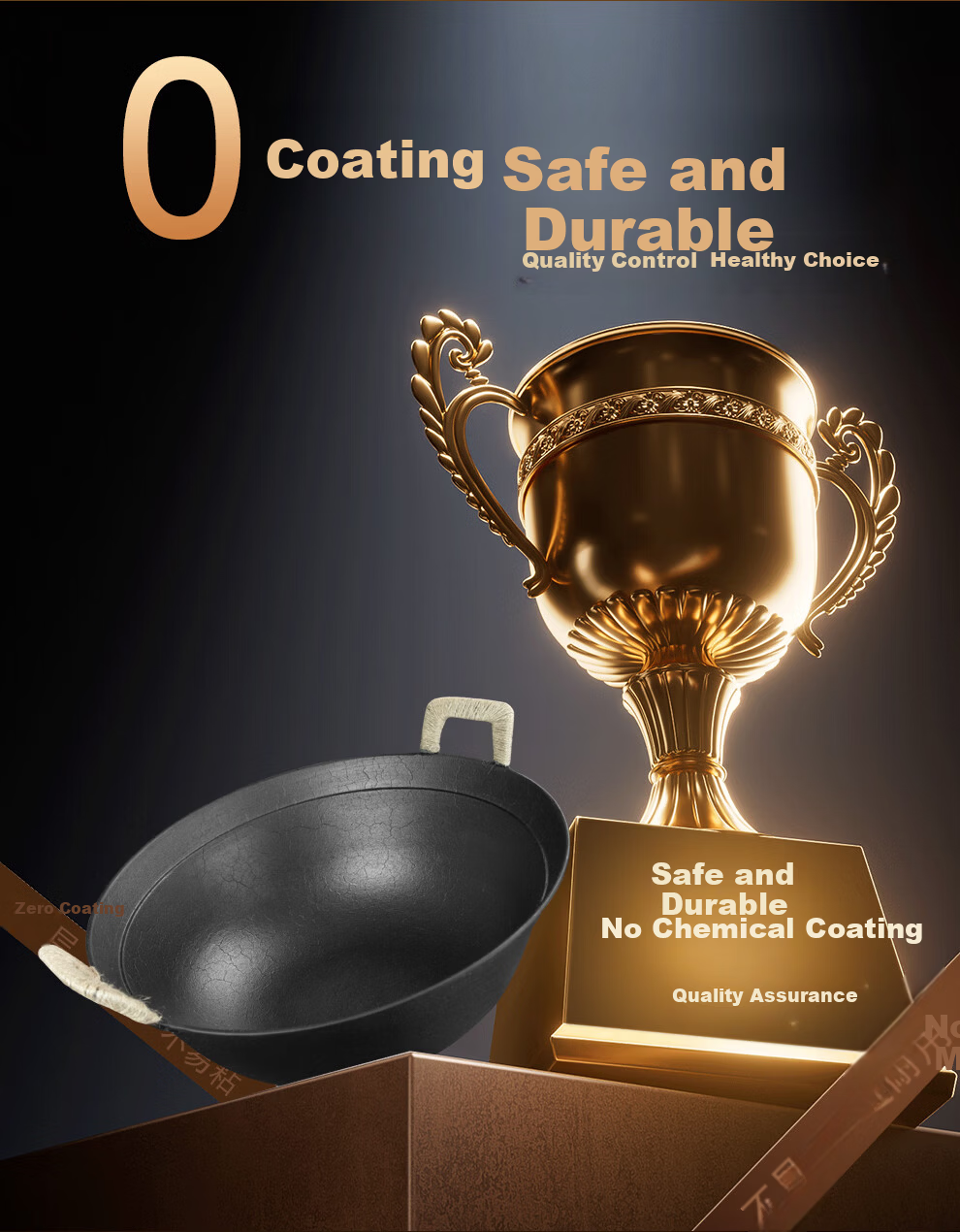 Jitie Hammer Cast Iron Wok Double-Handle Traditional Round Bottom Su Guo Wang Uncoated Turtle Pattern Large Belly Stir-Fry Pan Cast Iron Wok 34cm 3