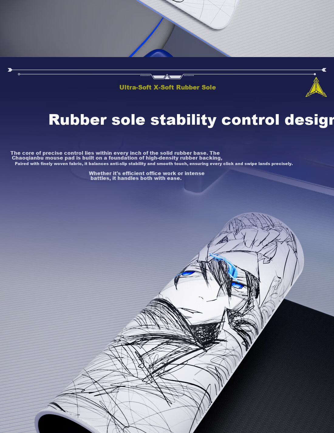 Saifeiyan [Wushuang] Ultra-fiber Cloth Gaming Mouse Pad Professional FPS Waterproof Balanced Pad Line Art Design CSGO Valorant Control Pad Wushuang Black 480x400x5mm 6