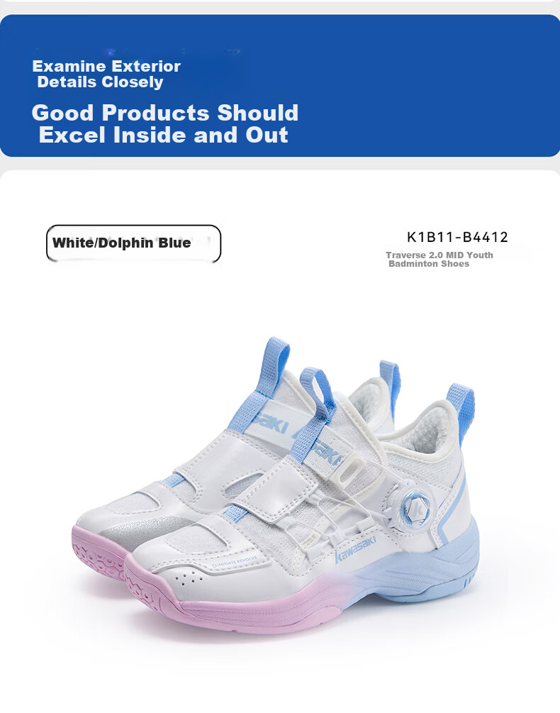 KAWASAKI Kids Badminton Shoes Traverse 2.0 Durable Unisex Sports Shoes B4412 Gray Black Size 36 15