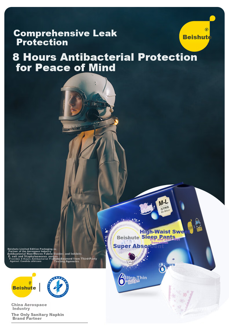 Beishute China Aerospace Co-branded Pants-type Sanitary Napkins Super Absorbent Night Pants M-L Size 6 Pieces Trial JD Good Product 2