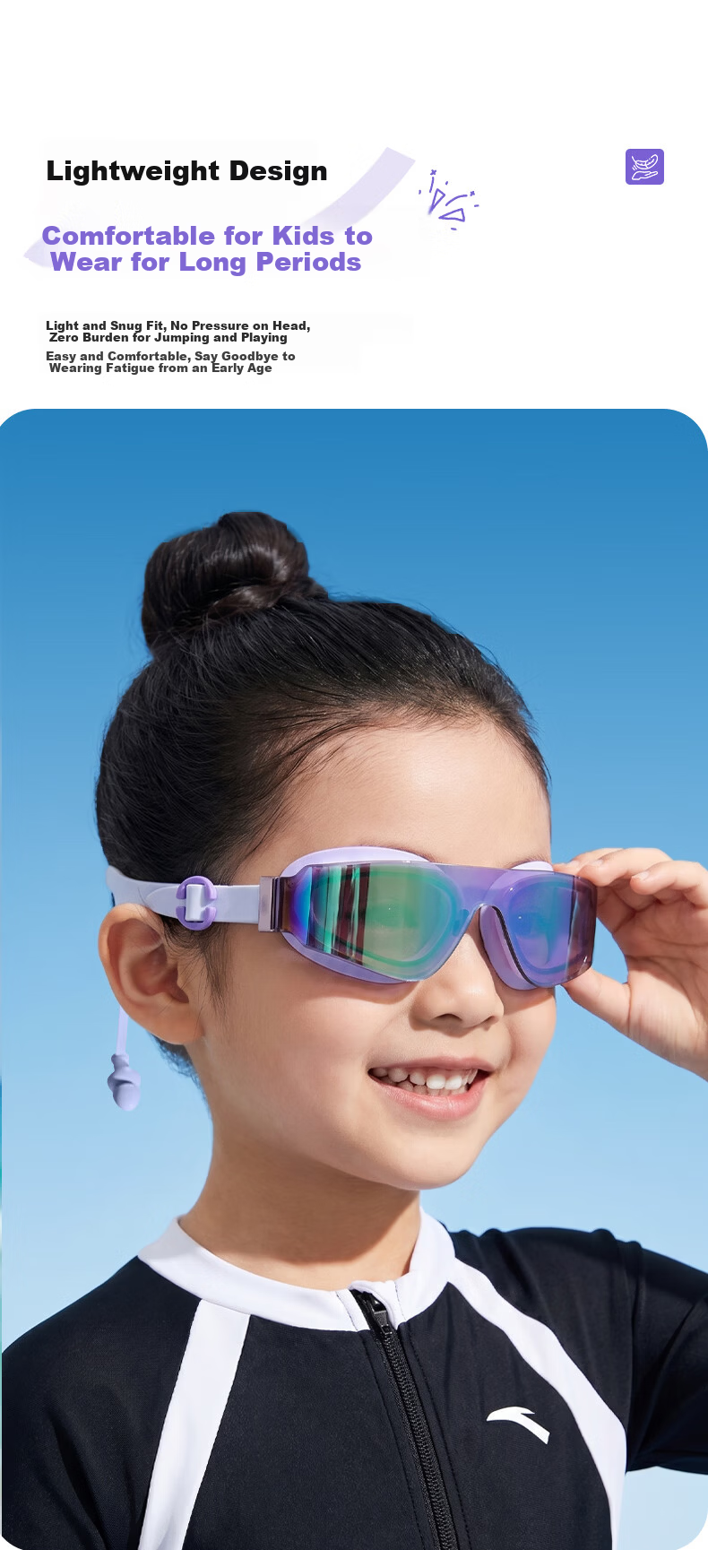 ANTA Shuizhitong 2.0 Future Children Swimming Goggles, High Definition Anti-Fog Large Frame, for Boys And Girls, Ice Blue Dream Pink 5