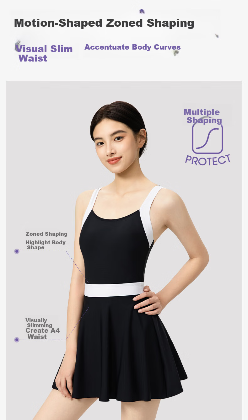 Keep Women's Sleeveless Swimsuit, Fashionable Spliced Design with Thin Straps, Contrasting Colors for Slimming Effect, Chlorine-Resistant Swimwear, Black, Size S 2