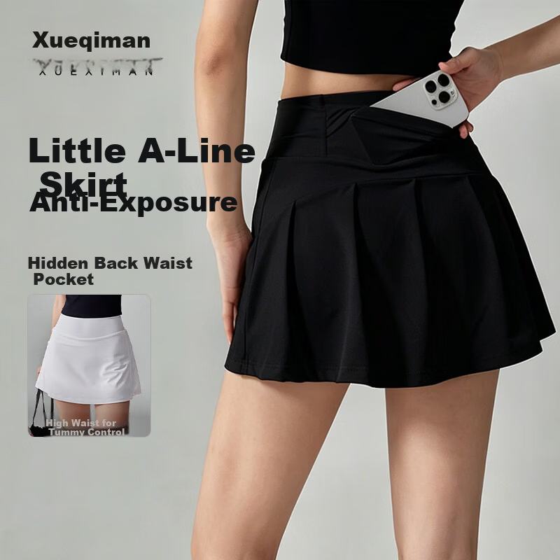 Xueqiman Women's Summer High-Waist Tennis Skirt, Two-in-One Anti-Exposure Yoga Pilates Fitness Skirt