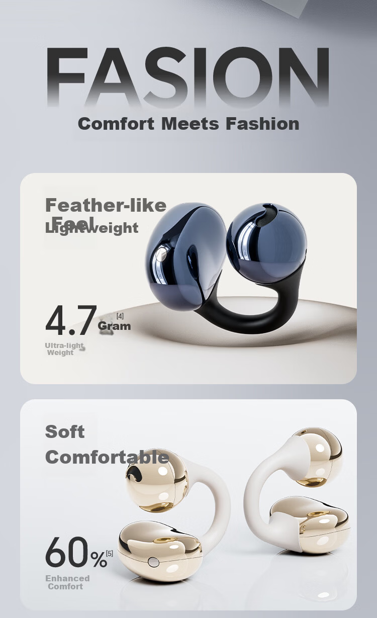 KUGOU 6.0 Bluetooth Earclip Wireless Earphones Open Bone Conduction Sports Running Music Gaming Long Battery Life Compatible with Huawei Apple Nova320 7