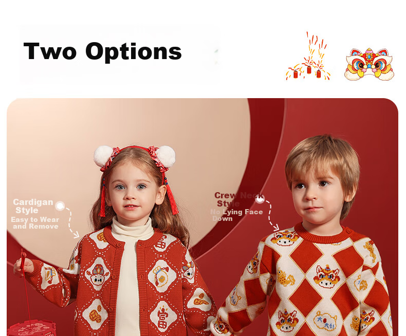 Beitais Children's Sweater Spring and Autumn Pure Cotton Unisex Baby Knitted Cardigan Versatile New Year Knitted Jacket 7