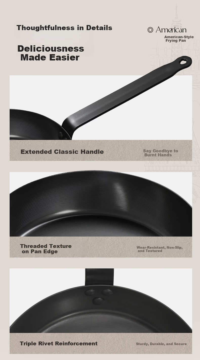 Royalstar Carbonized Non-Coated Frying Pan 24cm Non-Stick Skillet for Pancakes and Steaks Compatible with Induction Cooker 18