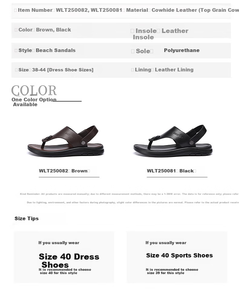 Red Dragonfly Men's Leather Breathable Casual Sandals Dual-Wear Leather Beach Shoes WLT250081 Black Size 42 7