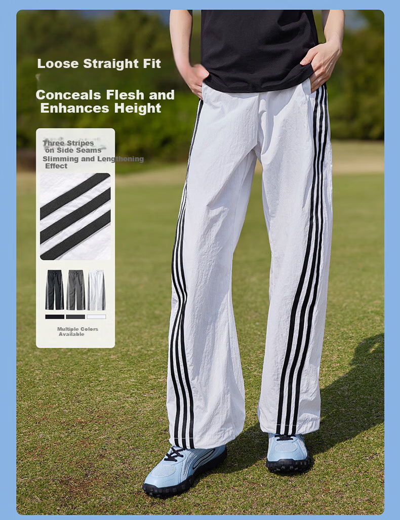 CAMEL Women's Sports Casual Long Pants American Retro Three-Stripe Straight-Leg C26BAYL6093 Phantom Black L 4