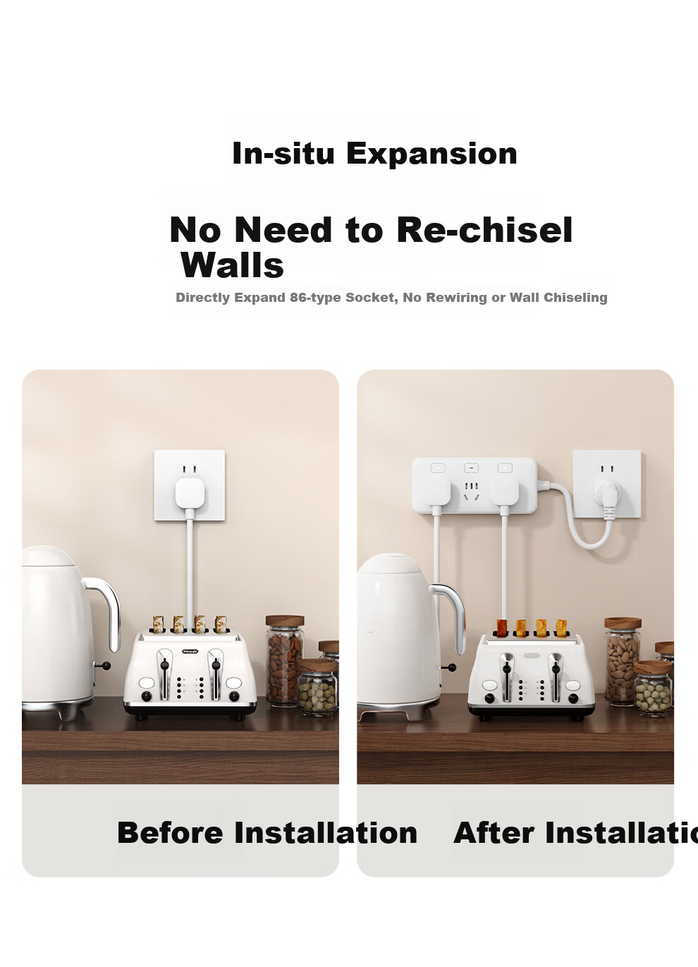 PHILIPS 3-Outlet Independent Switch Short Extension Power Strip 0.2m Kitchen Socket Multi-Outlet Power Board 5