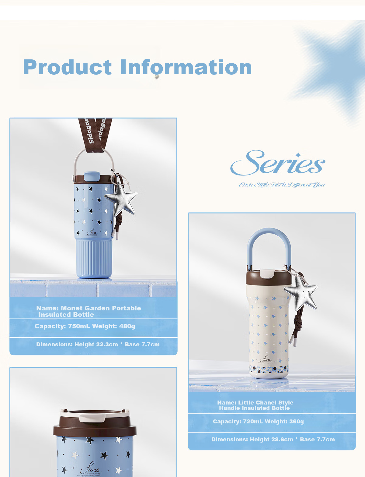 Shidajia Insulated Water Bottle for Women High-Value Star Series Outdoor Portable Dual-Use Car Cup Birthday Gift 13