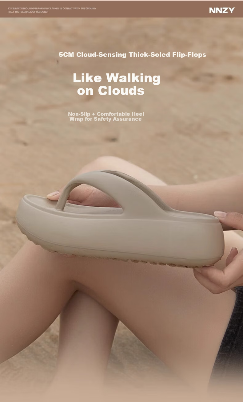 Guoluofi Cushioned Thick Sole Flip Flops for Women Summer Outdoor Fashion Height Increasing Beach Toe-Post Sandals Off-White Size 35-36 3