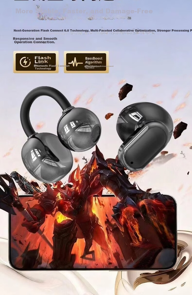 Zhiguozhe Four-Ear Bluetooth Earphones 2026 Latest Clip-On Short Stem Semi-In-Ear Wireless Long Battery Life Sports Running Cycling Comfortable Wear 18