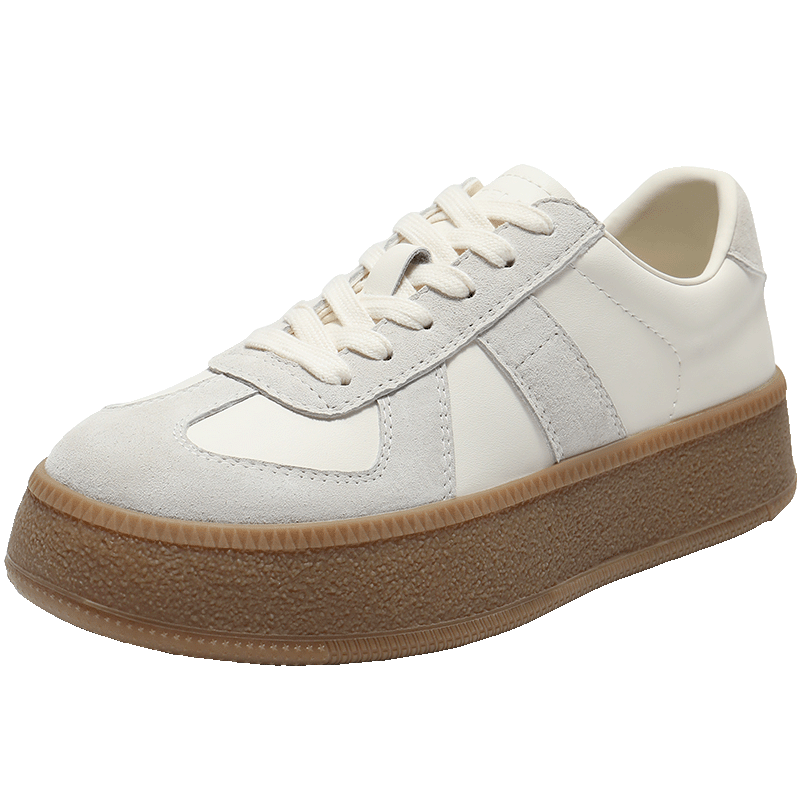 Belle Chestnut Crisp Retro Thick-Soled Heightening Training Shoes for Women, Color-Block Casual Shoes JD002CM5 Beige 37