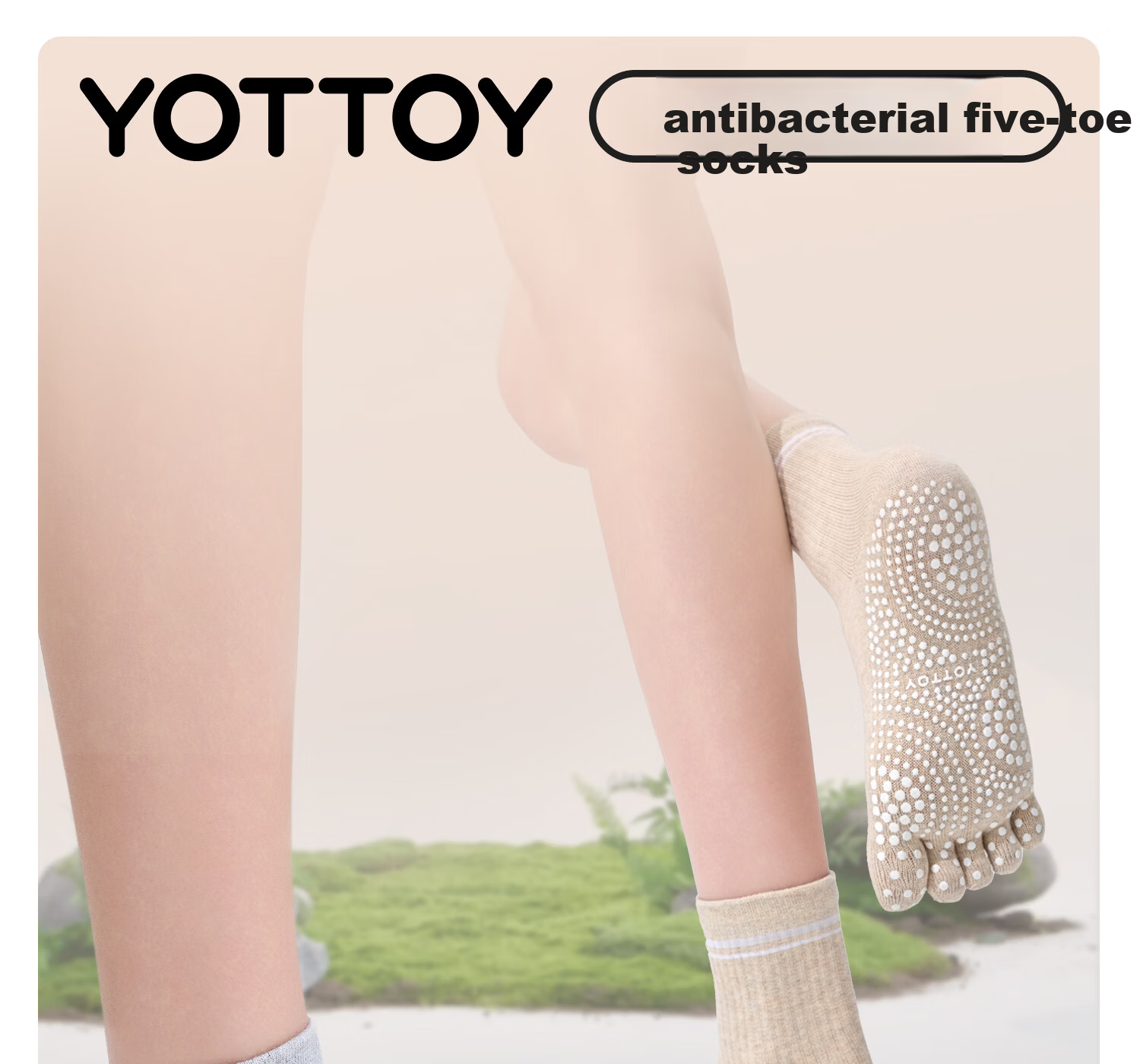 Yottoy Striped Yoga Socks Pilates Non-Slip Professional Women's Indoor Mid-Calf Five-Toe Sports Socks 2026 New Gray 1