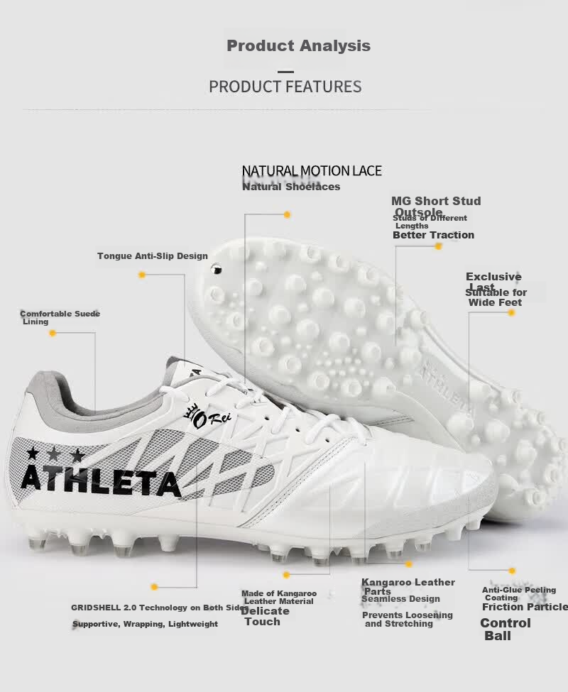 ATHLETA Kangaroo Leather Soccer Shoes MG Short Stud Artificial Grass Mid-High-End Competition Training Men's Cleats 14