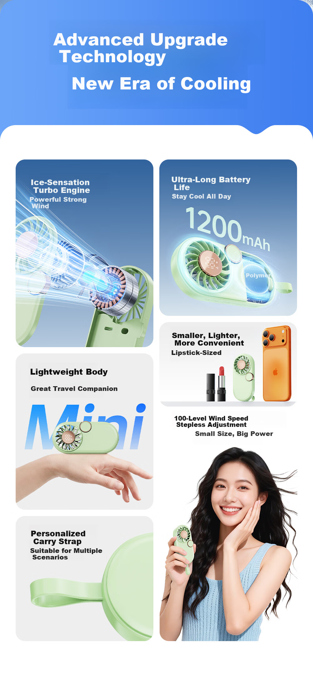 Kalai'ao Handheld Mini Portable Ultra-thin Rechargeable Brushless Motor Fan for Office, Student Dormitory, Desktop, Outdoor Pocket Fan 3