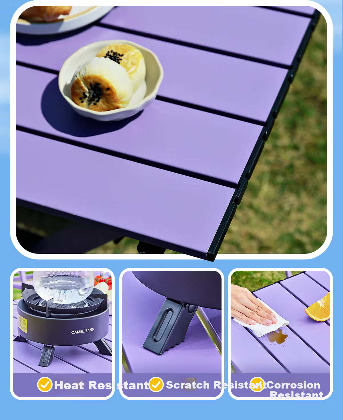 CAMEL Outdoor Egg Roll Table Camping Table and Chair Camping Equipment Picnic Folding Table 0114C Natural Wood Color 3