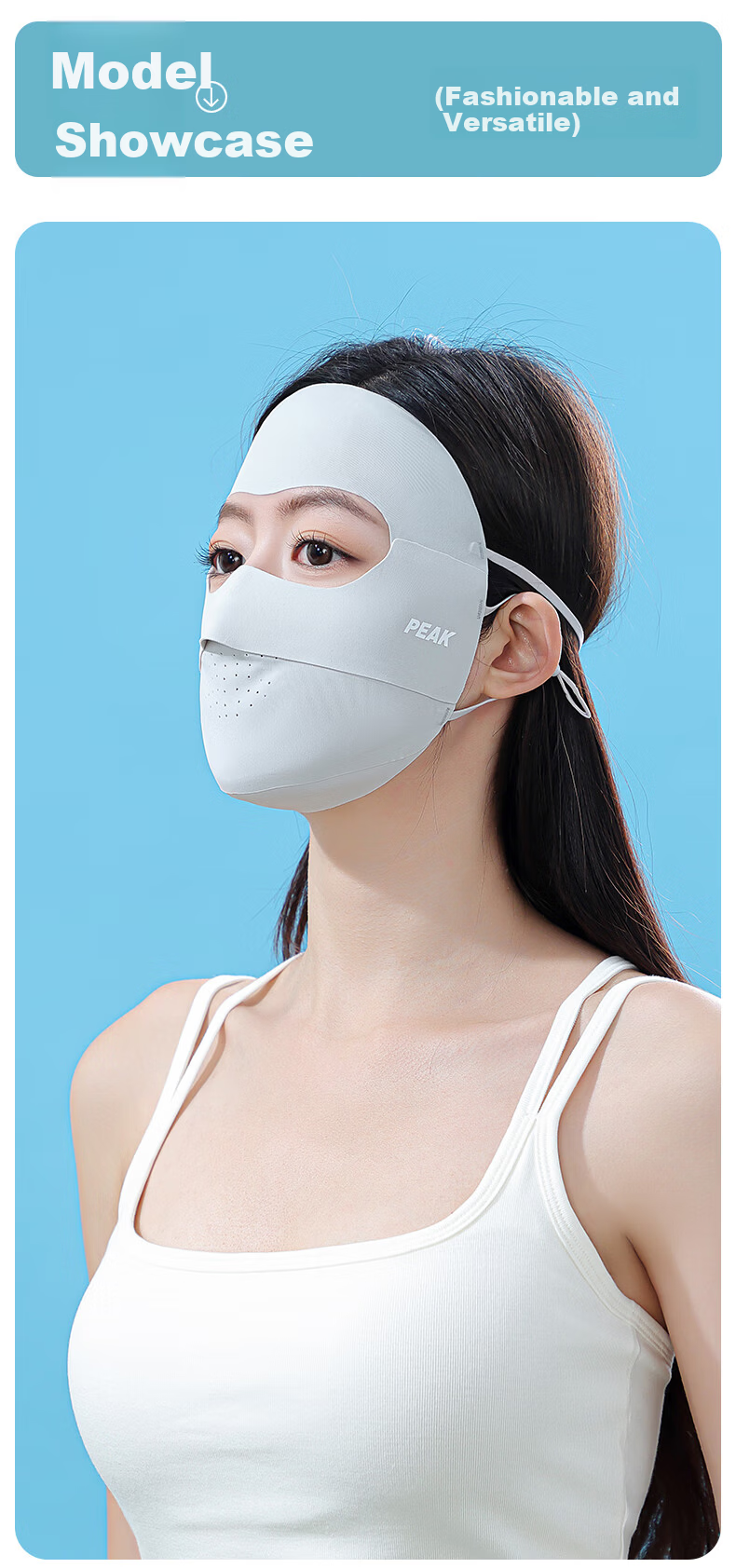 PEAK Sun Protection Face Mask Full Face Ice Silk UV Protection Breathable Outdoor Cycling Gray 10