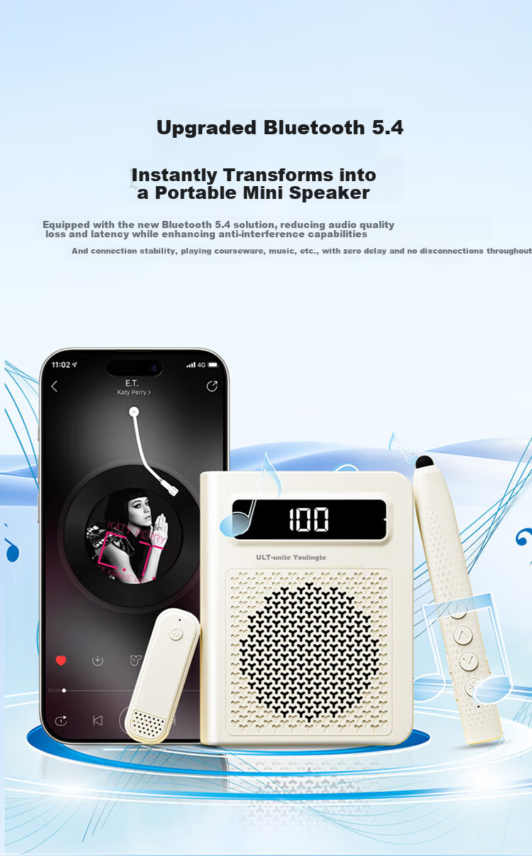ULT-unite F25 Wireless Lavalier Microphone Mini Amplifier Speaker Teacher Lecture Multifunctional Presentation Remote Magnetic Storage Anti-Howling High Volume Long Battery Life White 10