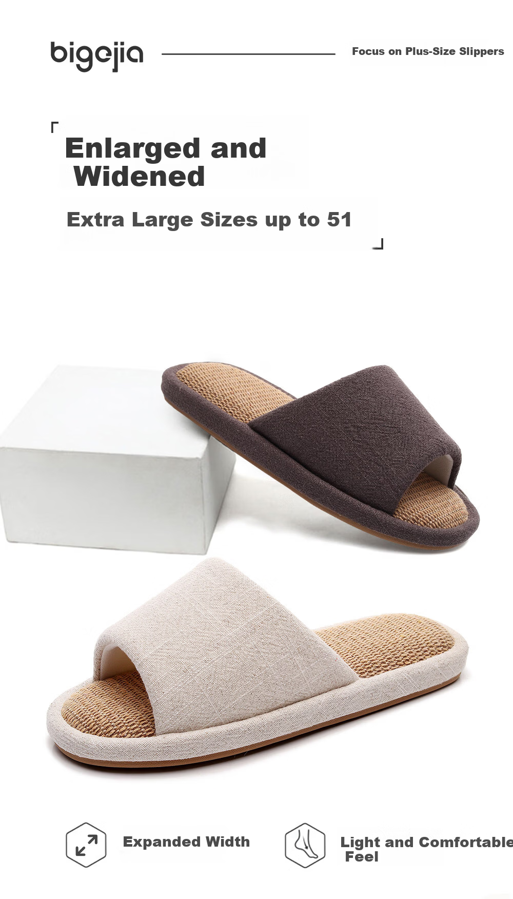 Big Size Linen Slippers for Men 4647 Indoor Home Breathable Cotton Linen Fabric Slippers All Seasons Beige 48-49 2