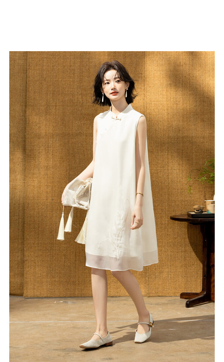 Demana Green Window Screen Summer National Style New Chinese Satin Embroidered Frog Button Sleeveless Slim Dress for Petite Women 10
