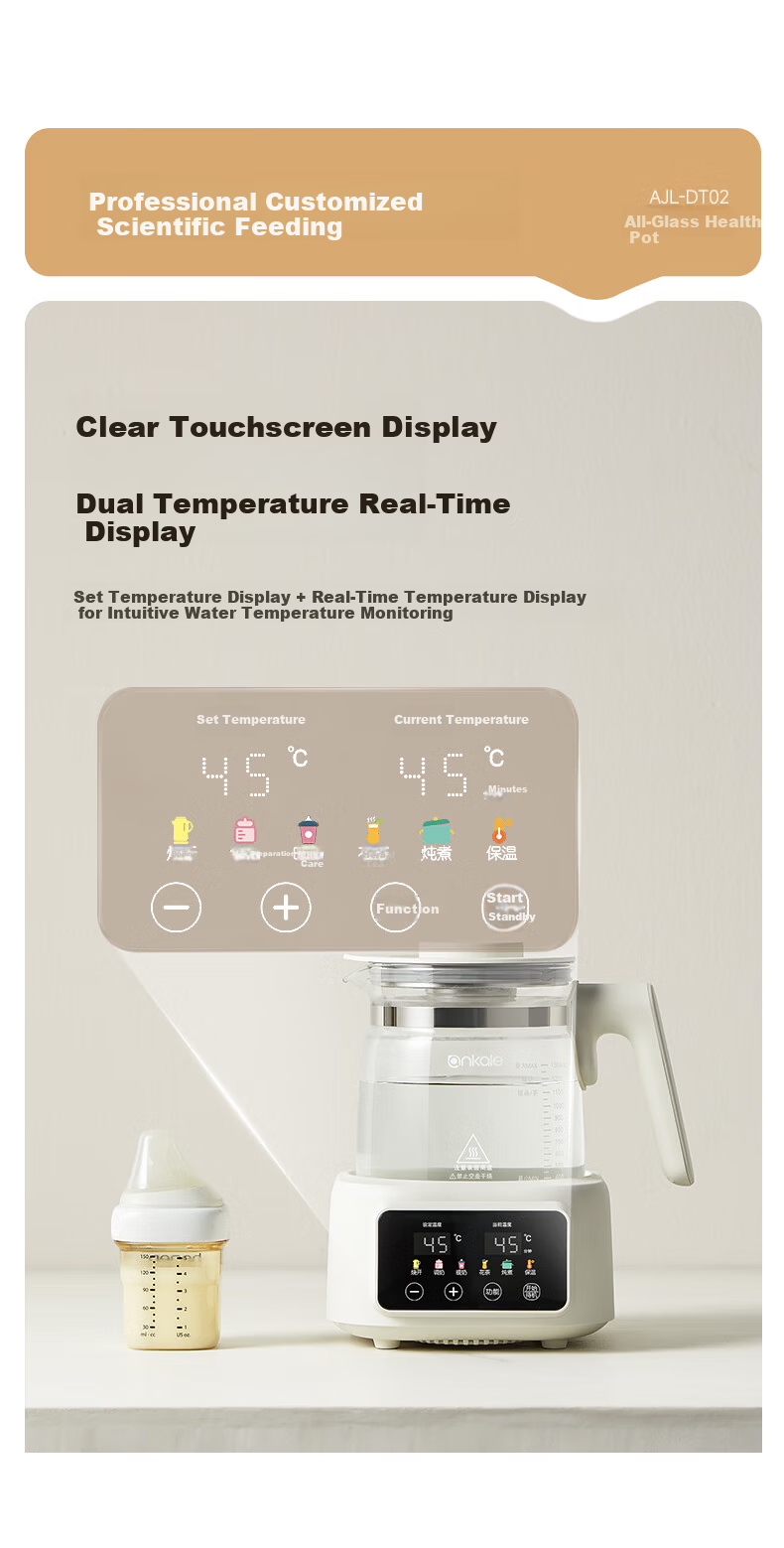 Ankale Full Glass 0 Glue 0 Coating 0 Seam Electric Ceramic Health Pot Stewing Integrated Multifunction Fully Automatic Constant Temperature Pure Glass Baby Milk Warmer 24-Hour Insulation AJL-DT02 11