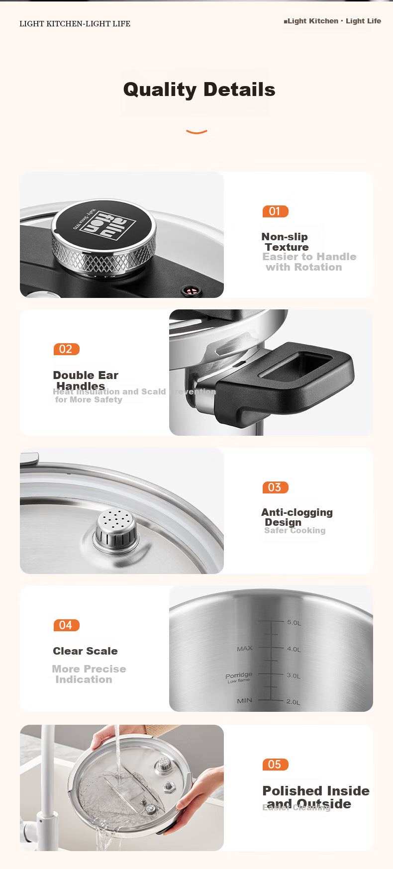 Alluflon Pressure Cooker Explosion-Proof High-Pressure Pot 304 Stainless Steel Single-Hand Open Induction Cooker Compatible 6L Household for 3-4 People 13