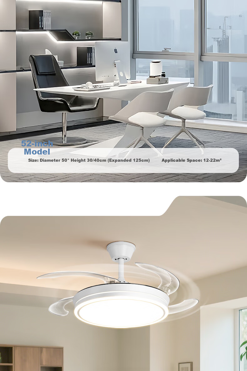 Kuka Invisible Ceiling Fan Light for Living Room and Dining Room Silent Fan Lamp with Rod - Three Colors [Installation Included] 17